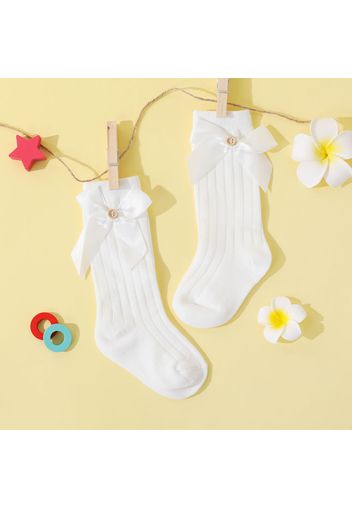 Baby / Toddler Pure Color Button Bow Decor Tube Socks