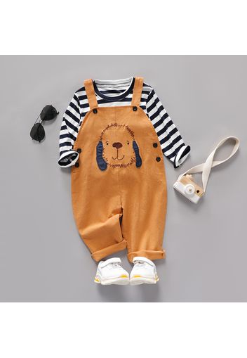 2-piece Toddler Boy Stripe Long-sleeve Top and Dog Pattern Overalls Set