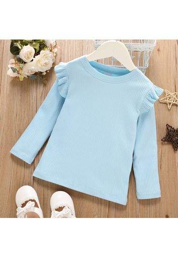 Toddler Girl Ruffled Casual Solid Ribbed Long-sleeve Top