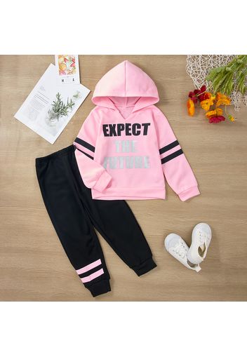 2-piece Kid Girl Letter Print Striped Hoodie Sweatshirt and Pants Casual Set