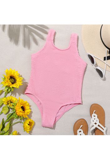 Kid Girl Solid Color Textured Onepiece Swimsuit