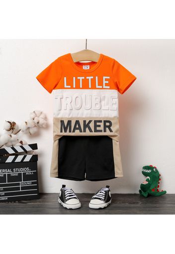 2pcs Baby Boy Letter Print Colorblock Short-sleeve T-shirt and Shorts Set