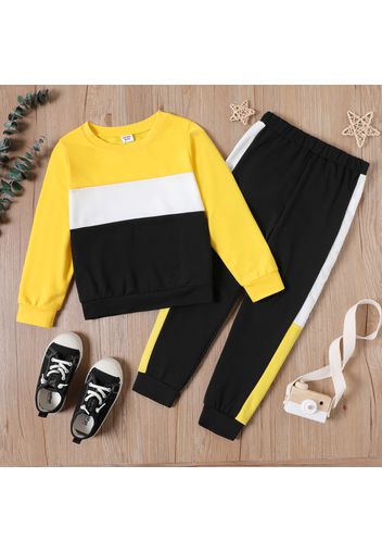 2-piece Kid Boy Colorblock Pullover Sweatshirt and Elasticized Pants Casual Set