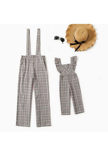 Casual Plaid Sleeveless Suspender Jumpsuit Overalls for Mom and Me