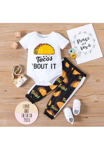 2pcs Baby Boy Hamburger and Letter Print Short-sleeve Romper with Trousers Set