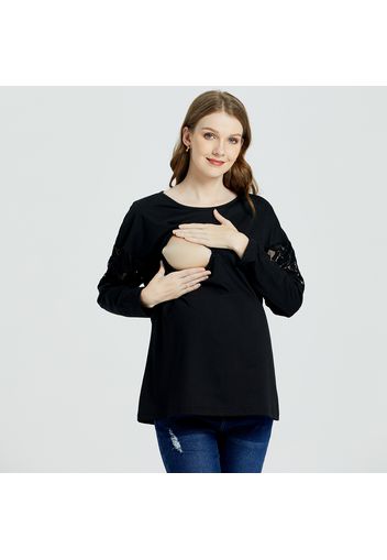 Nursing Hollow Out Guipure Lace Panel Sweatshirt Pullover