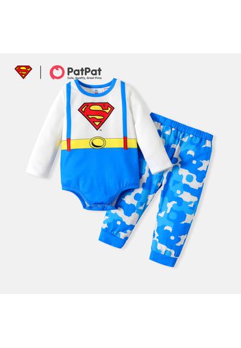 Justice League 2pcs Baby Boy Long-sleeve Graphic Romper and Camouflage Pants Set