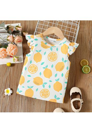 Toddler Girl Fruit Lemon Print Flutter-sleeve Tee