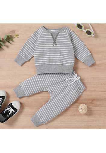 2pcs Baby All Over Striped Cotton Long-sleeve Pullover and Trousers Set