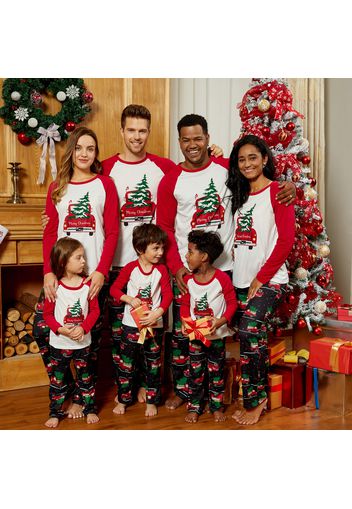 Family Matching Red Car Carrying Christmas Tree Pajamas Sets (Flame resistant)