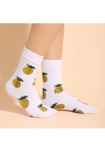 Women Fruit Pineapple Pattern White Socks