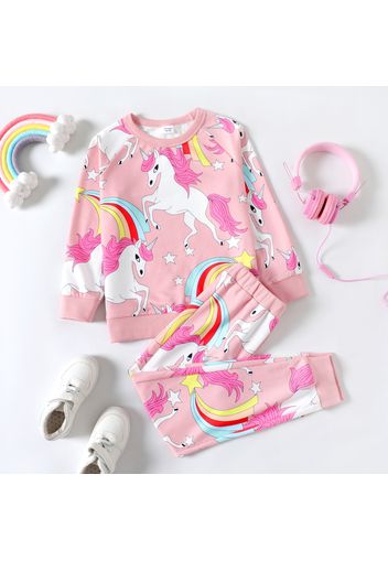 2-piece Kid Girl Unicorn Print Raglan Sleeve Sweatshirt and Pants Set