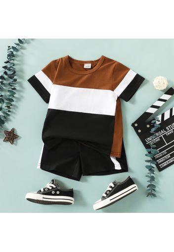 2pcs Toddler Boy Casual Colorblock Tee and Shorts Set