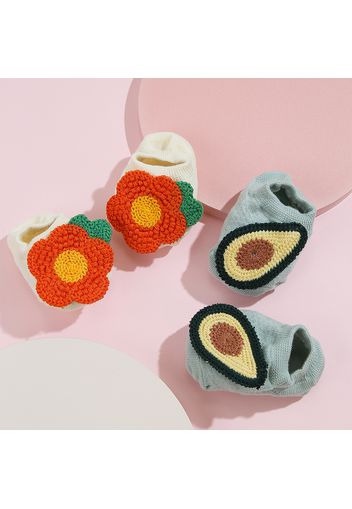 2-pack Baby Floral Fruit Embroidery Breathable Non-slip Glue Socks