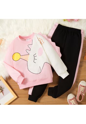 2pcs Kid Girl Unicorn Print Spike Design Colorblock Sweatshirt and Pants Set