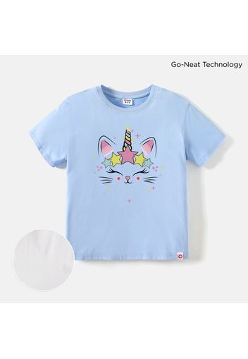 [2Y-6Y] Go-Neat Water Repellent and Stain Resistant Toddler Girl Animal Unicorn Print Short-sleeve White Tee