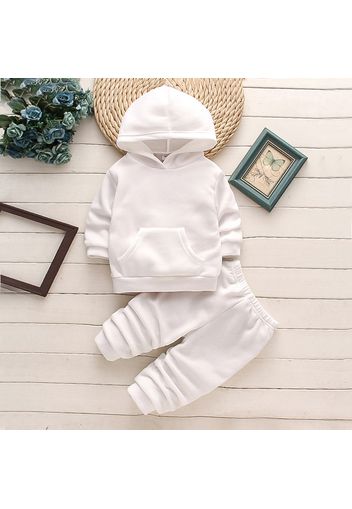 2-piece Toddler Girl/Boy Fleece Lined Solid Color Hoodie Sweatshirt and Pants Set