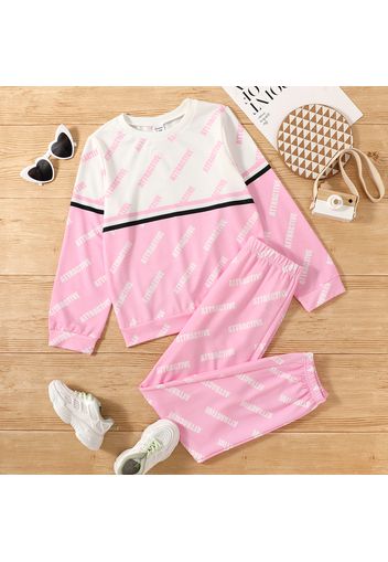 2-piece Kid Girl Letter Print Striped Long-sleeve T-shirt and Elasticized Pants Casual Set