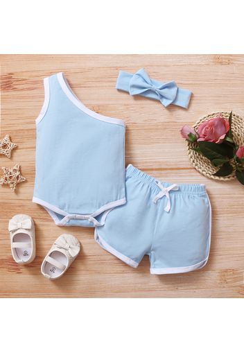 3pcs Solid One Shoulder Sleeveless Baby Set