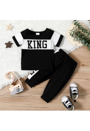 2pcs Baby Boy Letter Print Colorblock Short-sleeve T-shirt and Pants Set