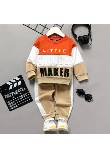 2pcs Toddler Boy Trendy Letter Print Colorblock Sweatshirt and Pants Set