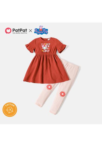 Peppa Pig 2-piece Toddler Girl Puff-sleeve Cotton Dress and Leggings Sets