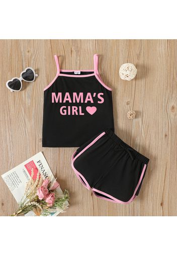 2pcs Toddler Girl Letter Print Camisole and Dolphin Shorts Set