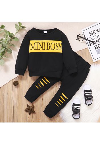 2-piece Toddler Boy Letter Print Pullover Sweatshirt and Cut Out Pants Set