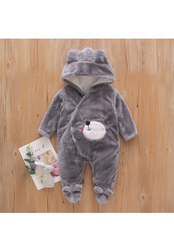 Bear Design Fleece Hooded Footed/footie Long-sleeve Baby Jumpsuit