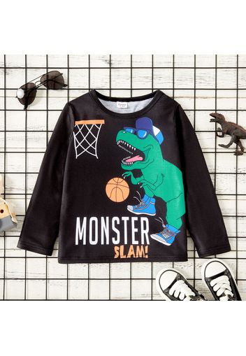 Toddler Boy Letter Basketball Dinosaur Print Long-sleeve Tee