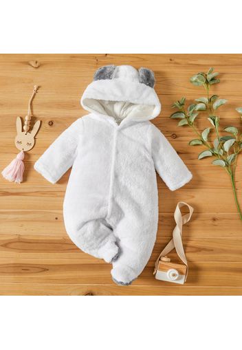 Solid Hooded 3D Bear Design Long-sleeve Baby Jumpsuit