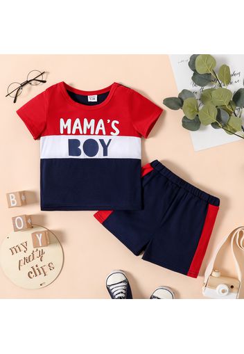 2pcs Baby Boy Letter Print Colorblock Short-sleeve T-shirt and Shorts Set