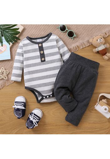 2pcs Baby Boy 100% Cotton Pants and Striped Long-sleeve Romper Set