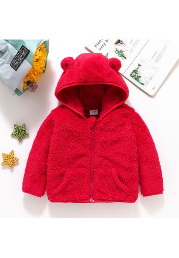 Baby Boy/Girl Solid Fuzzy Fleece Long-sleeve Hooded Zip Jacket