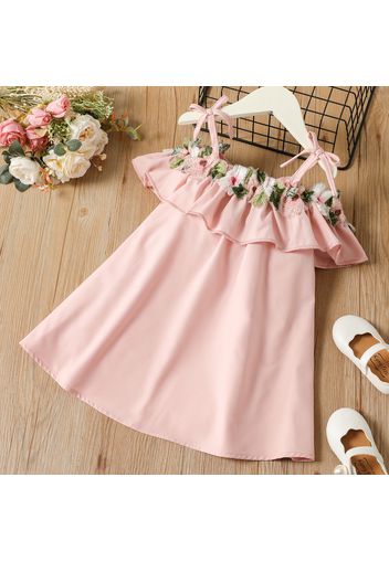 Toddler Girl 3d Floral Design Flounce Bowknot Design Pink Cami Dress