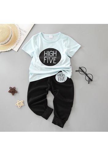 2pcs Toddler Boy Casual Letter Print Tee and Pants Set