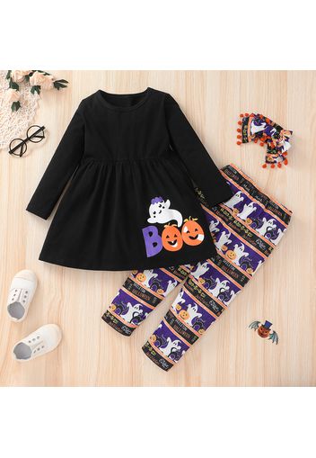 2-piece Toddler Girl Halloween Pumpkin Ghost Print Long-sleeve Top and Pants Set