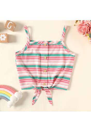 Toddler Girl Stripe Button Design Tie Knot Camisole