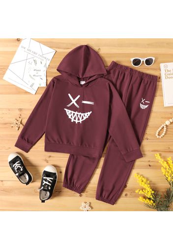 2-piece Kid Boy Face Emojis Print Hoodie Sweatshirt and Pants Set