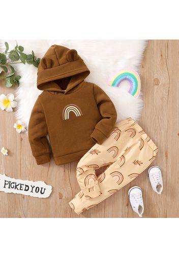 2-piece Toddler Girl Heart/Leopard/Rainbow Print Hoodie Sweatshirt and Elasticized Pants Set