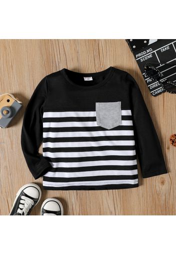 Toddler Boy Stripe Splice Chest Pocket Decor Long-sleeve Tee