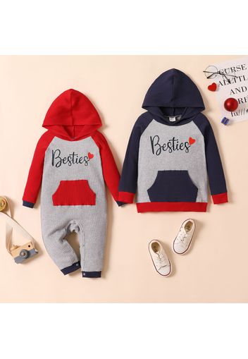 Letter Print Color Block Sibling Matching Ribbed Long-sleeve Hoodies