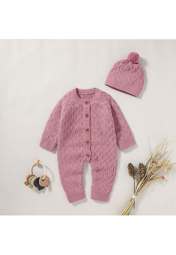 2pcs Solid Knitted Long-sleeve Baby Set