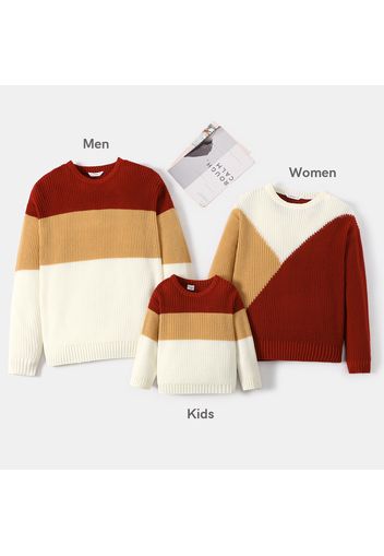 Family Matching Colorblock Splicing Long-sleeve Knitted Pullover Sweaters