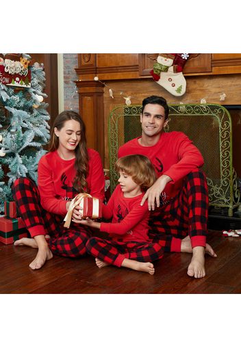 Christmas Deer and Letter Embroidered Red Family Matching Long-sleeve Polar Fleece Pajamas Sets (Flame Resistant)