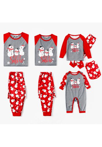 Family Matching Red Christmas Snowman Print Long-sleeve Pajamas Set(Flame Resistant)