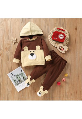 2pcs Baby Girl Cartoon Bear Print Long-sleeve Hoodie and Footed Pants Sets