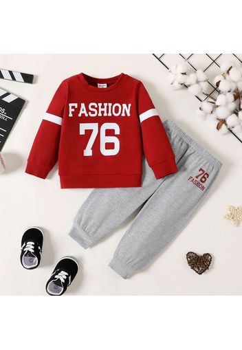 2pcs Baby Boy 95% Cotton Long-sleeve Letter & Number Print Sweatshirt and Sweatpants Set