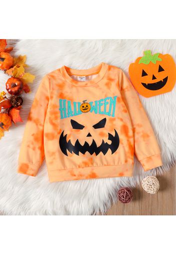 Toddler Boy Halloween Graphic Letter Print Tie Dyed Pullover Sweatshirt