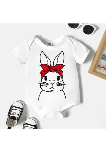 Baby Boy/Girl Cartoon Rabbit Print Short-sleeve Romper